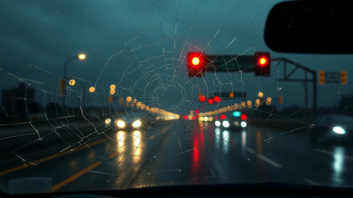 cracked windshield in rain