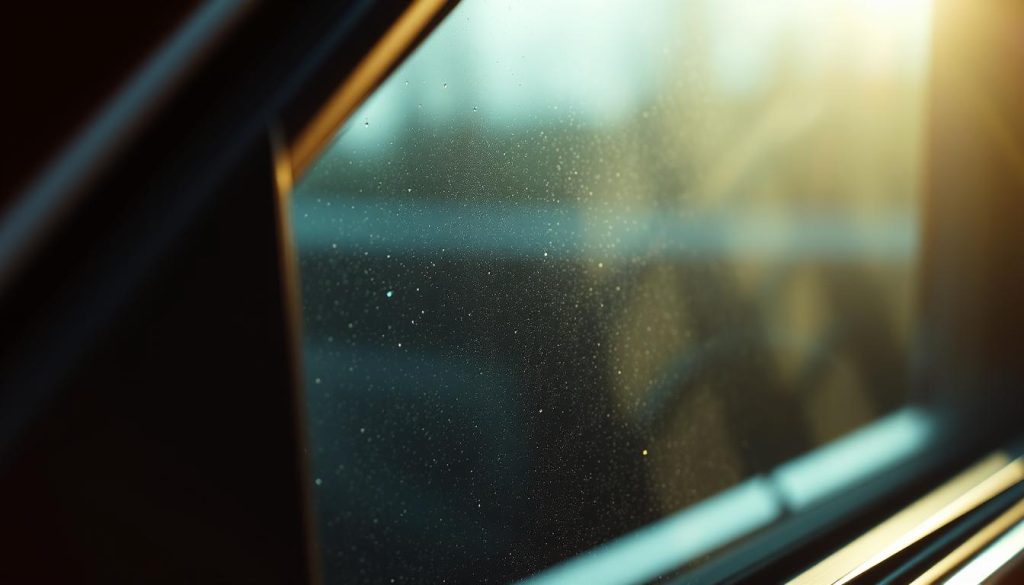 A detailed closeup view of a car window, showcasing its intricate safety features. The glass is highlighted with realistic textures, capturing its transparency and structural integrity. The window frame is prominently displayed, with a focus on the reinforced edges and impact-resistant design. Diffused lighting from the side illuminates the window, creating a sense of depth and emphasizing the subtle contours. The overall composition conveys the critical role of this often overlooked, yet essential, component in the comprehensive car window safety system.