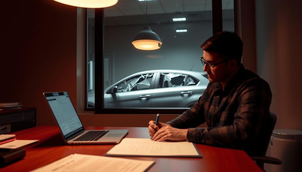 filing a police report for car theft and broken windows