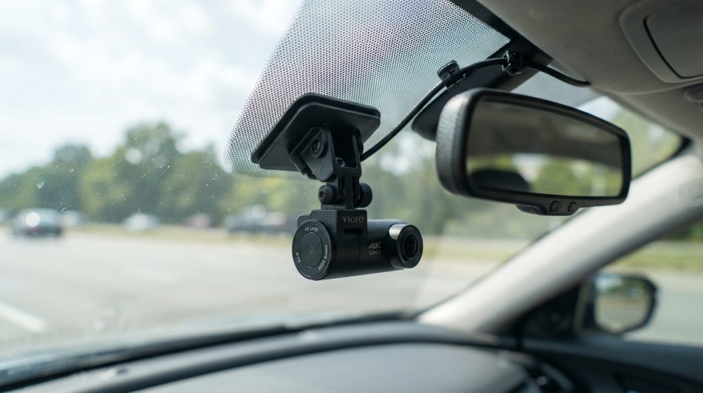 A close-up view of a windshield camera bracket securely positioned in its intended mounting spot on the windshield of a car. The bracket, made of sleek black plastic with precise fittings, is mounted near the top center of the windshield. Bright, natural daylight streams through the windshield, illuminating the bracket and creating a slight reflection on the glass surface. In the background, the blurred outlines of the car's interior can be seen, enhancing the focus on the bracket. The camera lens is pointed outward, capturing an unobstructed view of the road ahead. The overall atmosphere is technical and professional, emphasizing the importance of proper installation for vehicle safety. No human subjects are in the frame, ensuring the focus remains solely on the bracket. A close-up view of a windshield camera bracket securely positioned in its intended mounting spot on the windshield of a car. The bracket, made of sleek black plastic with precise fittings, is mounted near the top center of the windshield. Bright, natural daylight streams through the windshield, illuminating the bracket and creating a slight reflection on the glass surface. In the background, the blurred outlines of the car's interior can be seen, enhancing the focus on the bracket. The camera lens is pointed outward, capturing an unobstructed view of the road ahead. The overall atmosphere is technical and professional, emphasizing the importance of proper installation for vehicle safety. No human subjects are in the frame, ensuring the focus remains solely on the bracket.