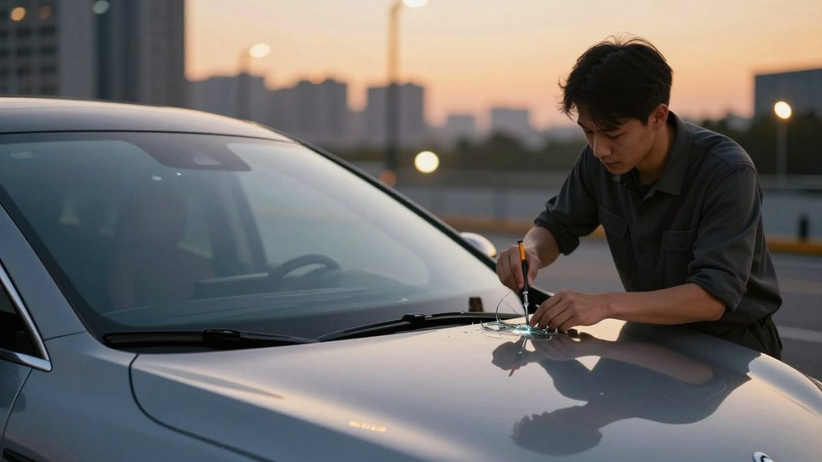 luxury vehicle evening windshield repair