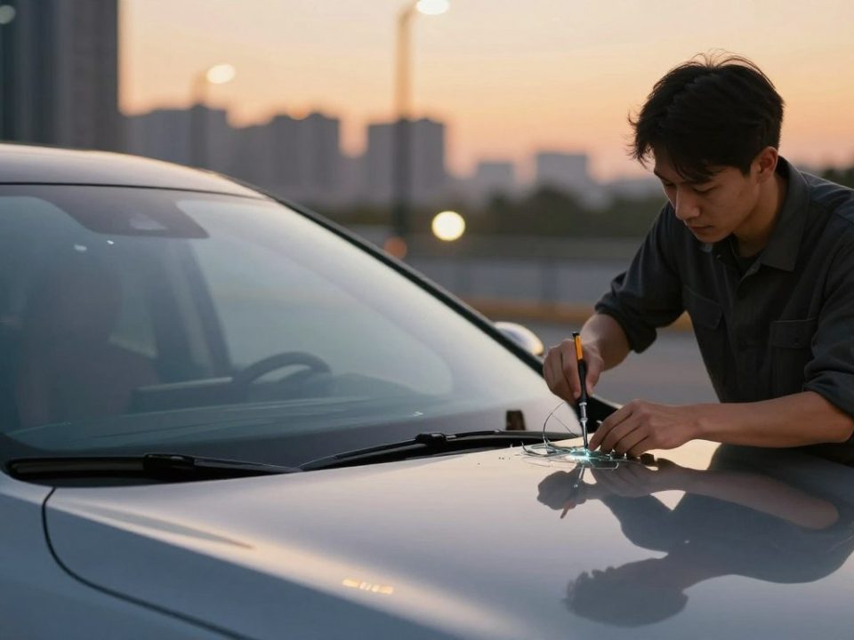 luxury vehicle evening windshield repair